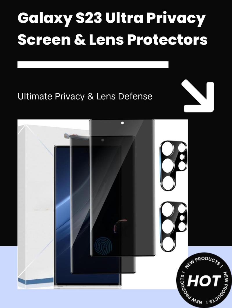 2+2 Pack Galaxy S23 Ultra Privacy Screen Protector and Camera Lens Protector,9H hardness Tempered Glass, 3D Full Coverage, Fingerprint Unlock, Easy to install For Galaxy S23 Ultra 6.8 Inch Protection Protective