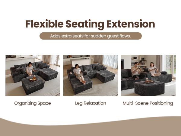 [Women's Day gift] [3 Packs Shipped] OOSWIFT 108-inch U-Shaped Corduroy Sofa - Modern, perfect for the living room, comfortable, no assembly required, same popular Niceae sectional sofa with no bones