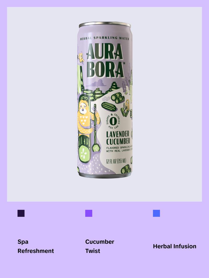 Aura Bora, Craft Sparkling Water Beverage made with Real Herbal Extracts, Lavender Cucumber, 12oz cans, Pack of 12 Aura Bora, Craft Sparkling Water Beverage made with Real Herbal Extracts, Lavender Cucumber, 12oz cans, Pack of 12