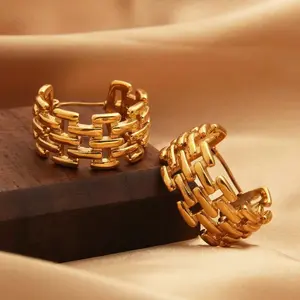 Versatile twisted chain wrapped woven hoop earrings, unique and stylish stud earrings for women