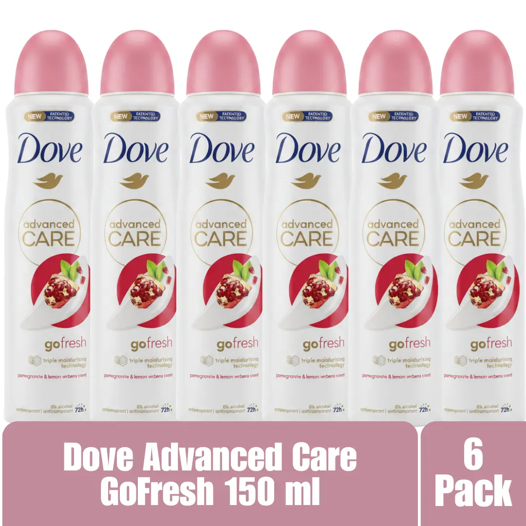 Dove Advanced Care Go Fresh Antiperspirant Deodorant Aerosol Spray Pomegranate & Lemon Verbena 150ml 72H Protection 0% Alcohol Triple Moisturizing Technology 6-Pack
