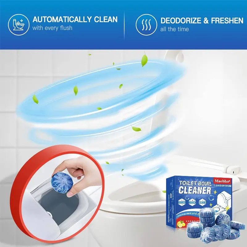 12-24PCS Tank-Only Non-Bleach Wet-Activated Toilet Bowl Cleaners, Auto-Cleans Every Flush, Soluble Film, Residue-Free, Deodorant, Stain & Odor Fix, Safe & Effective, Deep Cleaning & Descaling, Light Blue Water, 7-10 Days Use, Household Cleaning Supplies