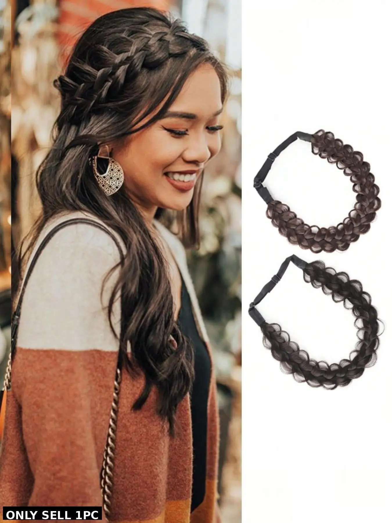 Handmade Braided Synthetic Hairband for Women and Girls, Adjustable Elastic Headband, Fashion Headbands, Easy Braid Hairstyle, Daily Use, Parties, Vacations, Hair Accessory, Hair Fashion, Unique, Craftsmanship