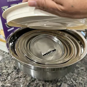 6 Piece Mixing Bowl with Lids Set,Stainless Steel Storage Bowls Kitchen,3 Grinder Attachments,Tableware Food Organizer Nesting Bowls Cooking Baking Airtight Kitchenware