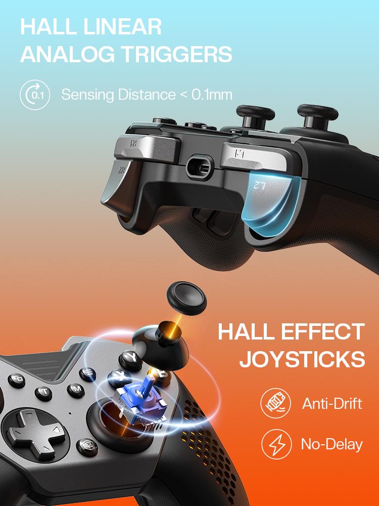 NYXI Flexi Wireless PC Controller, 1000Hz Polling Rate Hall Effect Joystick, Interchangeable D-pad&Left Joystick, 4 Mppable Buttons, 800mAh, Adjustable Turbo/Vibration for PC/Switch 2/iOS/Android