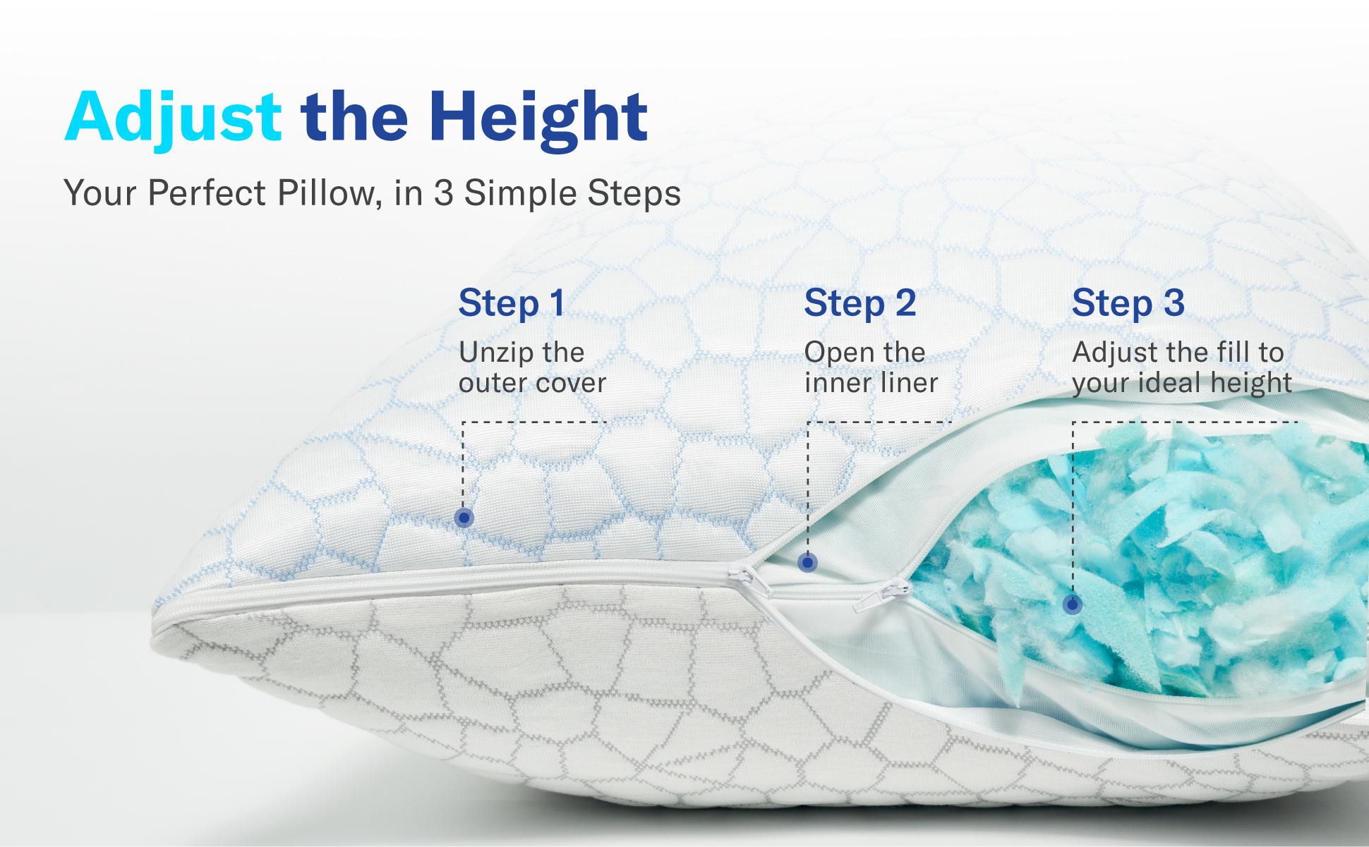 Alcedo Cooling Pillow – Adjustable Shredded Memory Foam Pillow with Cooling-to-the-Touch Fabric, Dual-Sided Comfort & Breathable Support