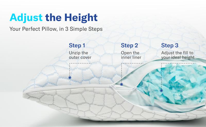 Alcedo Cooling Pillow – Adjustable Shredded Memory Foam Pillow with Cooling-to-the-Touch Fabric, Dual-Sided Comfort & Breathable Support