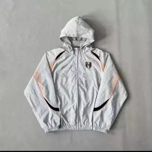 Supreme Tracksuit - White Hooded Jacket with Colorful Stripes and Logo