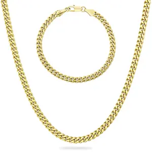 14KT Gold Plated Cuban Link Set chain and bracelet