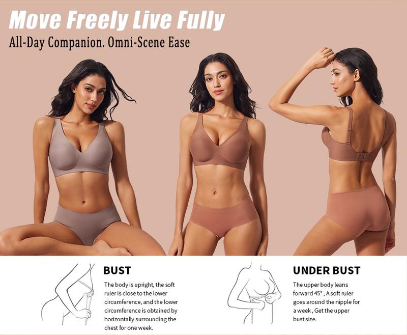 FS 1/2/3/4PCS Jelly Wireless Push-Up Bralette – Seamless Deep V, T-Shirt Style, Ultra-Soft, Wire-Free, Adjustable Straps, Breathable Comfort, Everyday, Home, Travel, Gym, Sleep, Layering