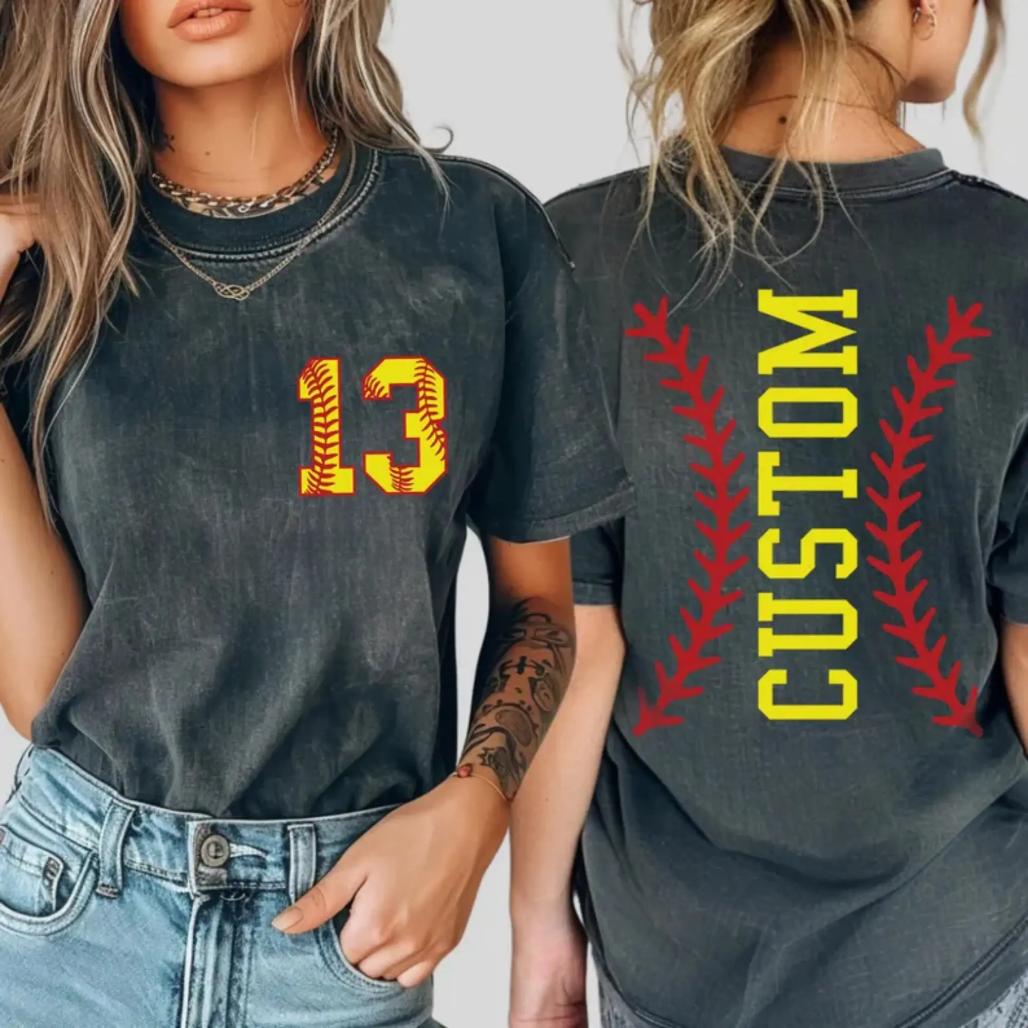 Women's Comfort Colors Short-Sleeve Ribbed Softball Tee - Personalized with Custom Number & Name, Everyday Fit, Comfortable for Softball Moms & Team Members