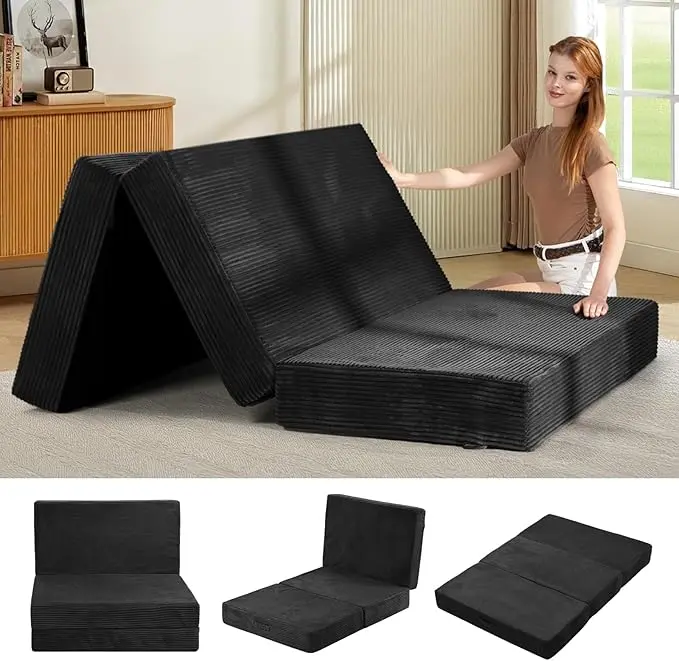 WINZOO Trifold Full Size 6-in Convertible Foam Sofa Bed - Foldable Floor Mattress Futon, Folding Mattress Couch with Removable Washable Cover, Non-Slip Bottom, Carry Handles for Guests, Camping,dorm essentials,home decor