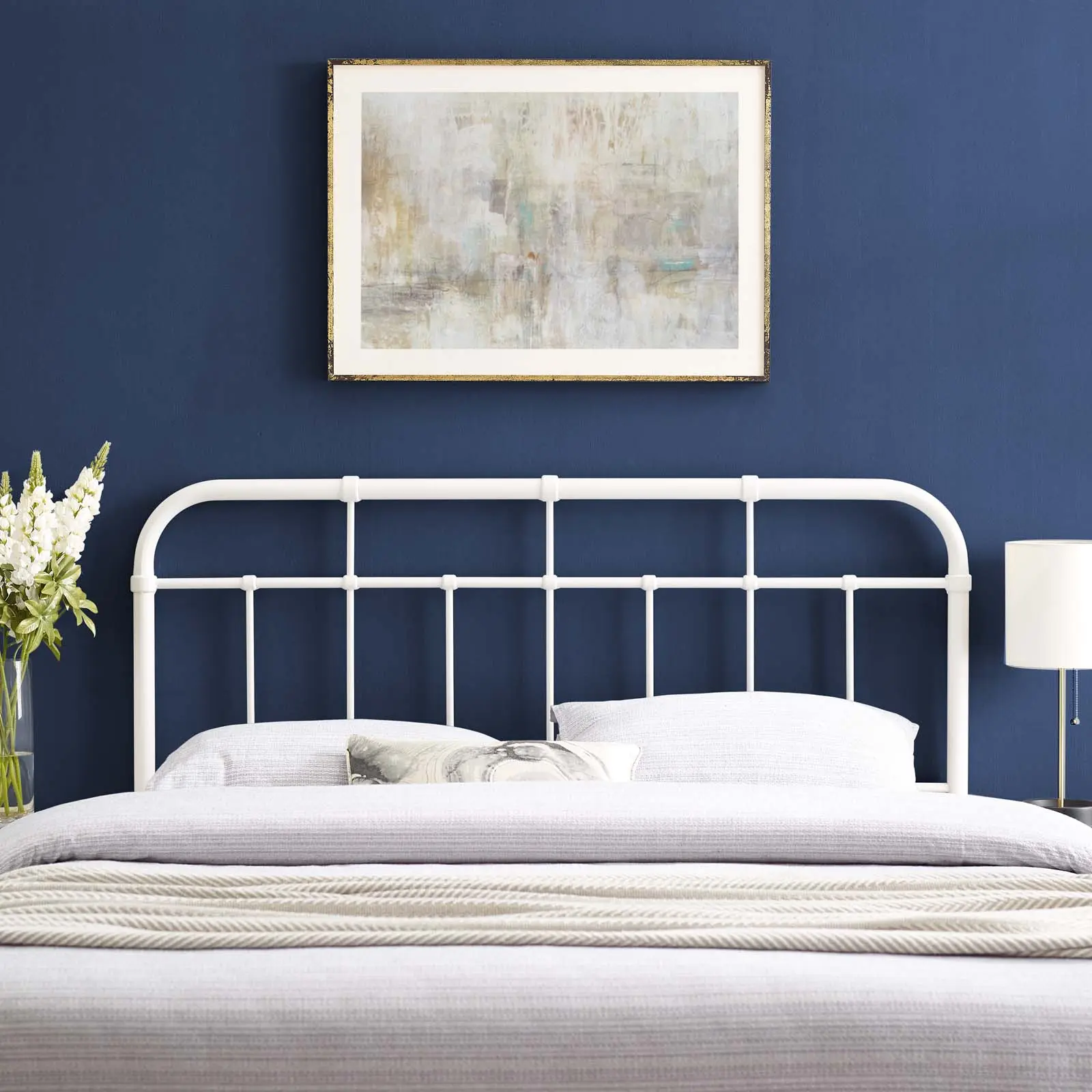 Modway Alessia Twin Metal Headboard - White Modern-Contemporary Adjustable Furniture, Stylish Design, Indoor Use, Metal Build, Assembly Required, Bedroom Decor, Headboard For Bed