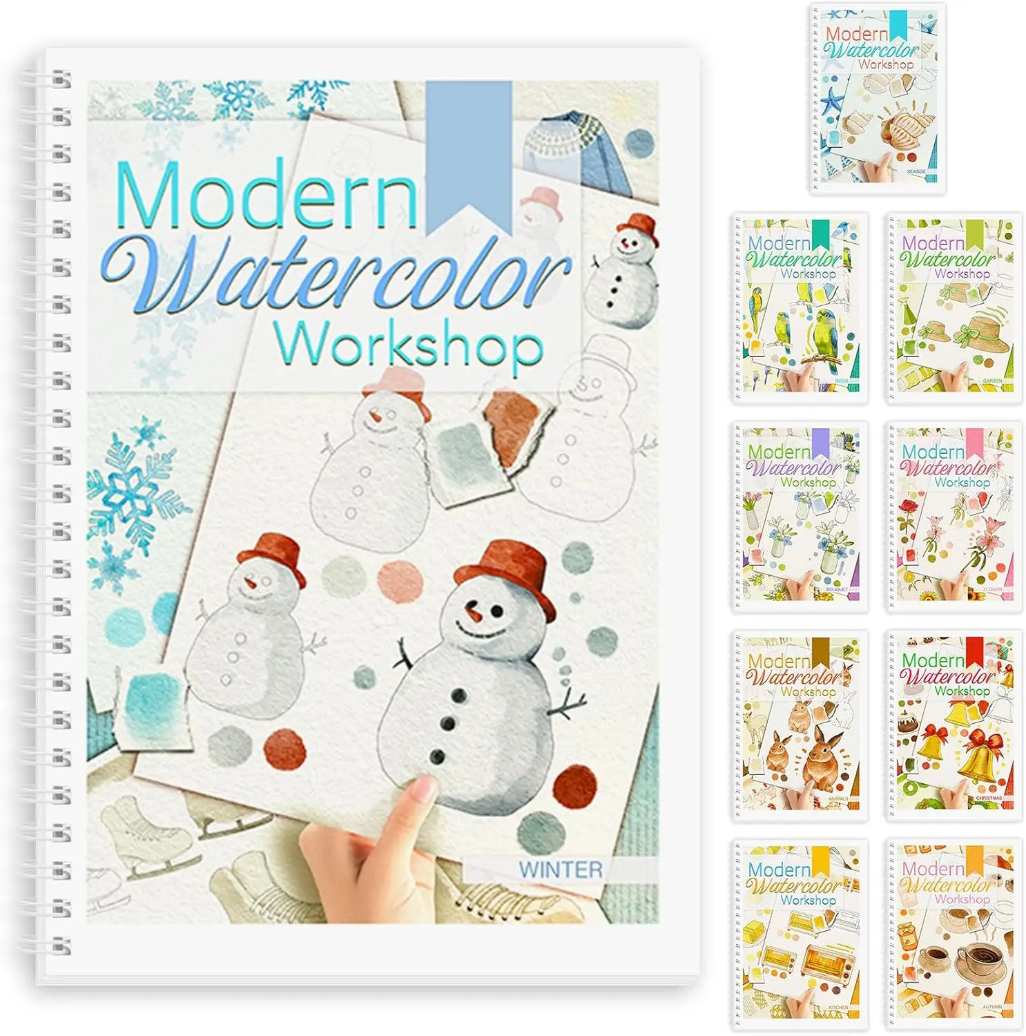 Modern Watercolor Workbook Winter Edition - 12 Patterns, Beginner-Friendly Compact Paint Book for Anxiety Relief, Creative Art & Relaxation, Gift for Adults