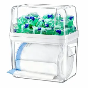 Trash Bag Dispenser Laundry Pods Container - 3 in 1 Garbage Bag Organizer and Dishwasher Pod Cleaner Tablets Holder Clear Acrylic Pantry Organizers and Storage Box Kitchen Under Sink Organizer