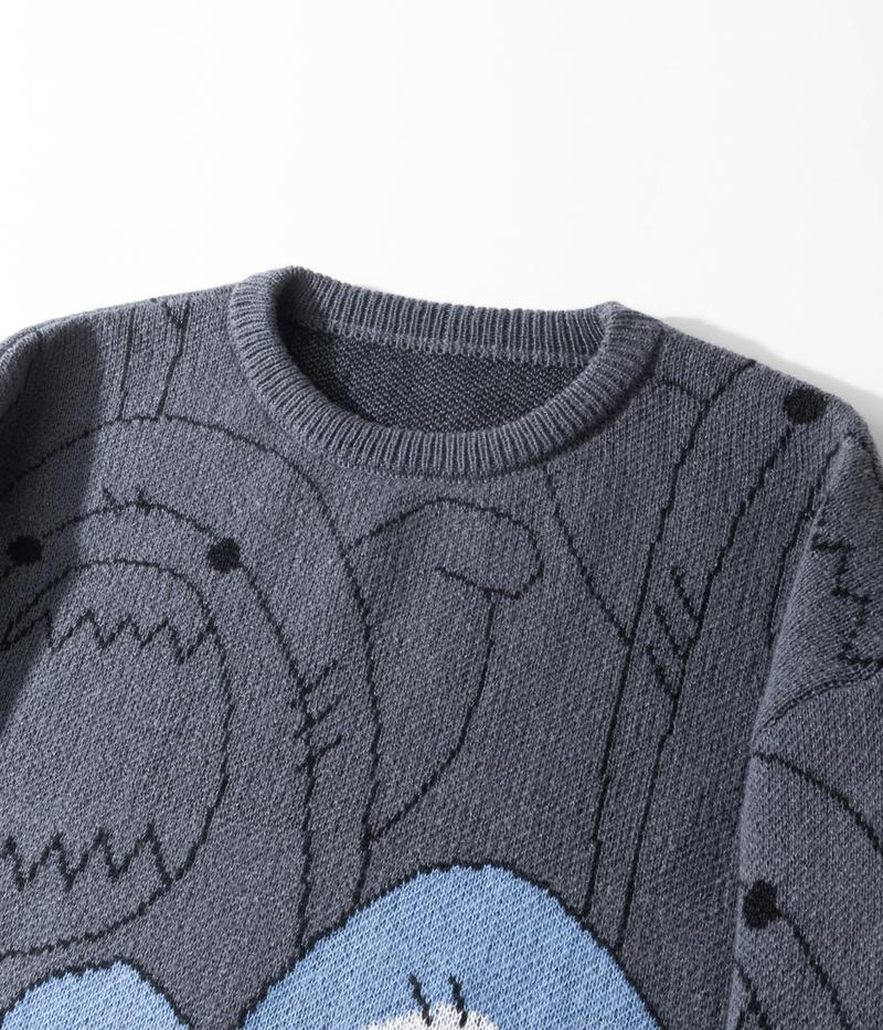 2026 #Springfresh Winter Cartoon Shark Crewneck Polyester Pullover Sweater Unisex Oversized Elegant Casual Streetwear Thick Knitwear Grey Fashion Sweaters Knitted