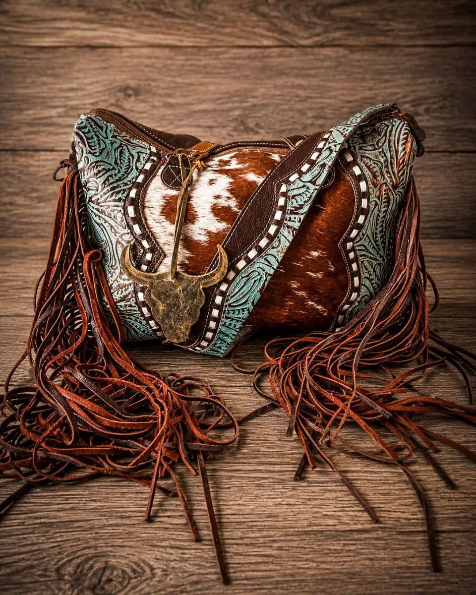 Dangle Wangle Hair-On Tooled Leather Bag by Myra Bag