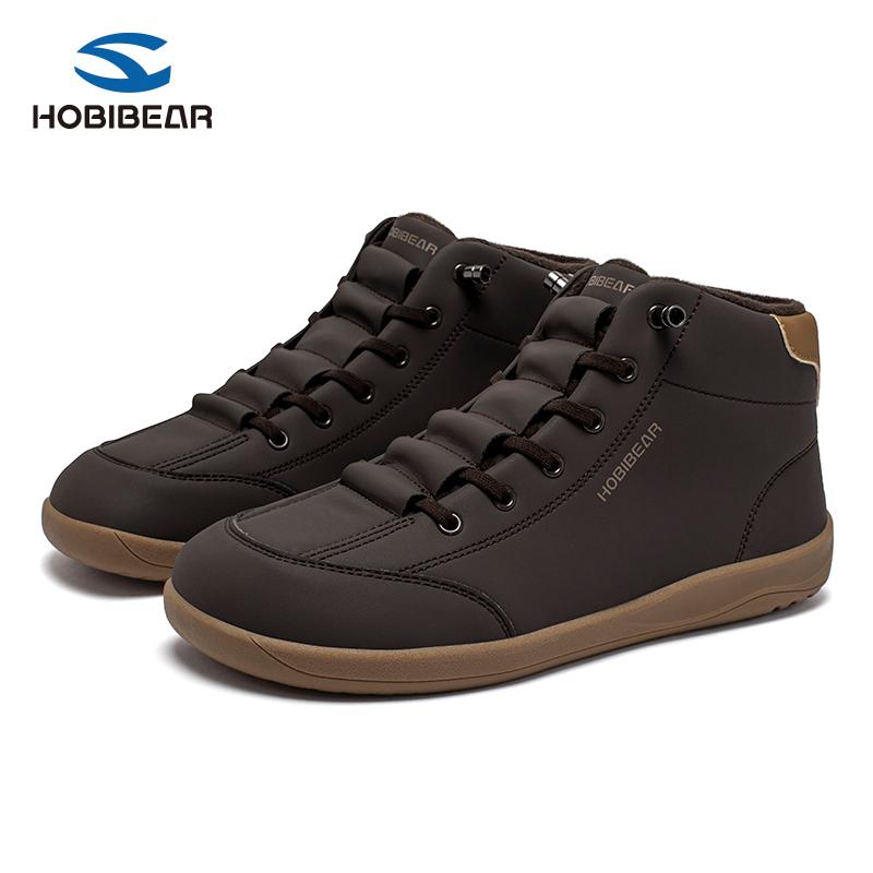 HOBIBEAR Winter Fleece Lined Wide Toe Shoes Spring Autumn Men's Sports Shoes Mid Top Flat Women's Skate Shoes