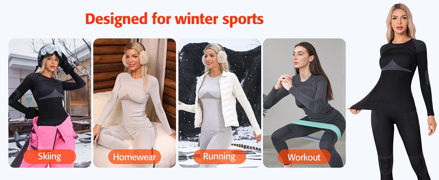 ATTRACO Fallfreshness Thermal Underwear Set for Women Long Johns Seamless Warm Base Layer Top & Bottom for Cold Weather Compression Breathable Fabric Womenswear Fit Light Outdoor SpringStatements