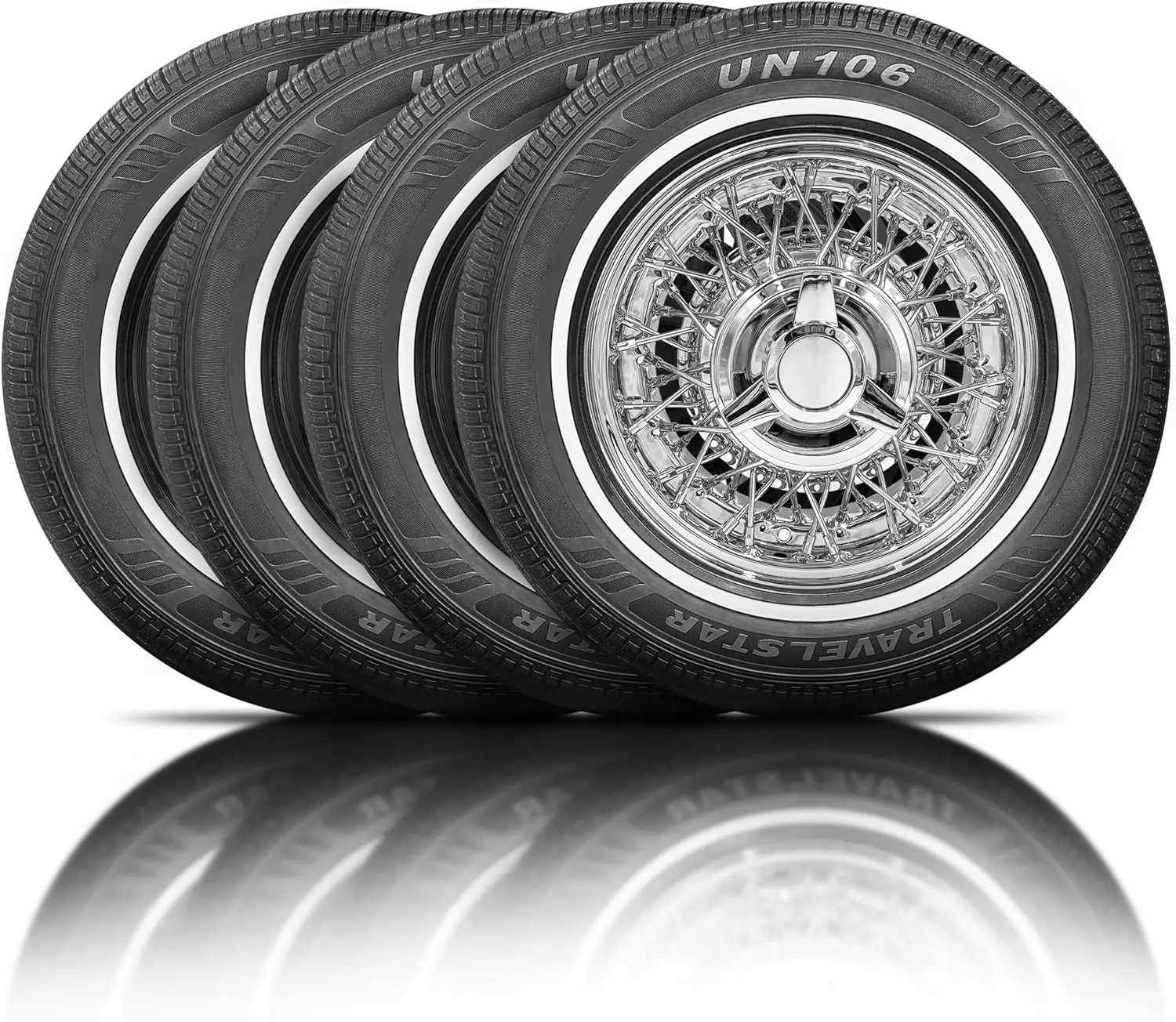 Set of 4 (FOUR) Travelstar UN106 155/80R13 14mm White Wall Radial Tire | 155/80-13 79T + Three-Year Road Hazard Warranty Included 155/80/13 (Tire Only)