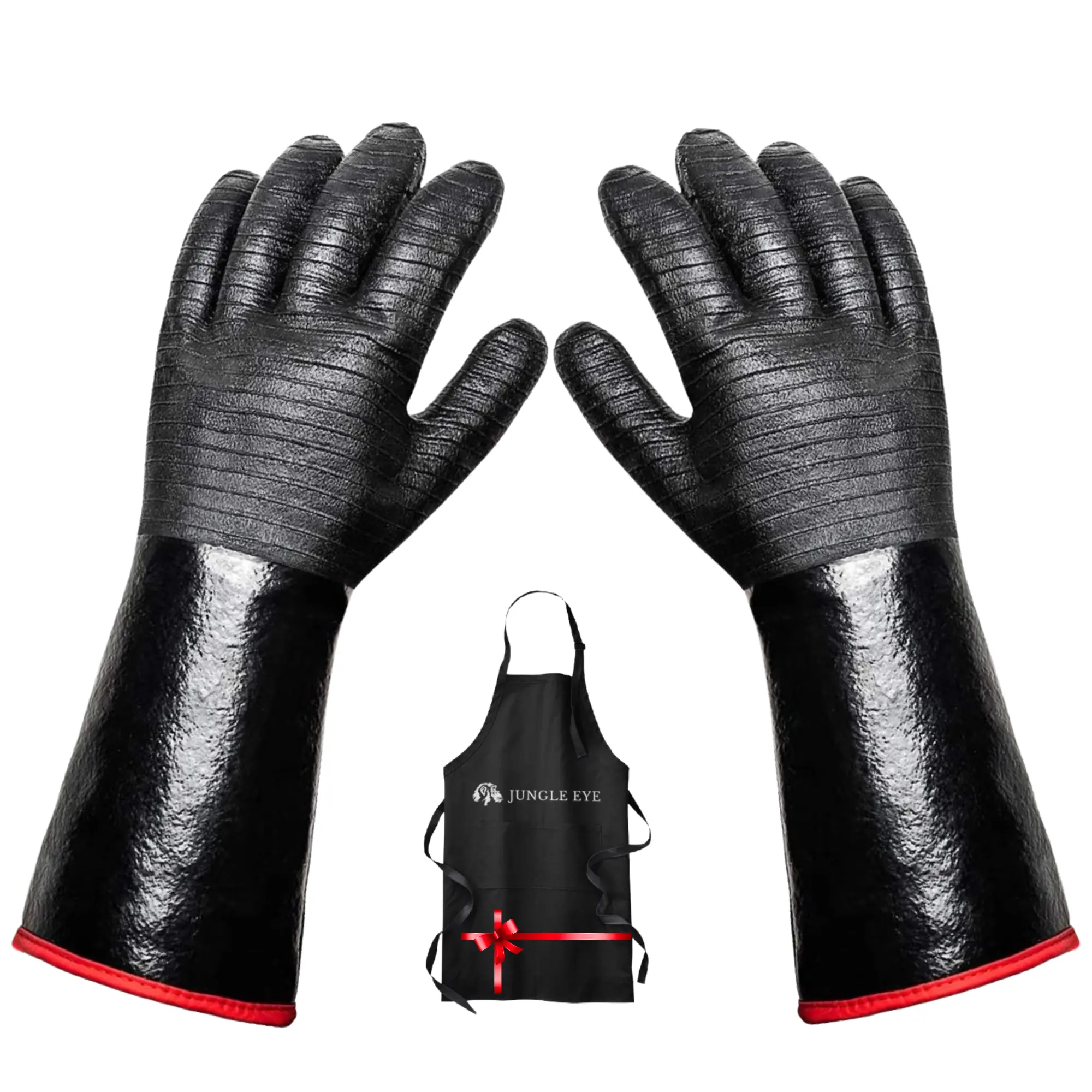 BBQ Grill Gloves Heat Resistant 932°F – Neoprene Non-Slip Waterproof Heat & Oil Resistance for Grilling, Smoker, Cooking, Frying & Oven, 14 in - Long Sleeve Barbecue Gloves, Apron Included