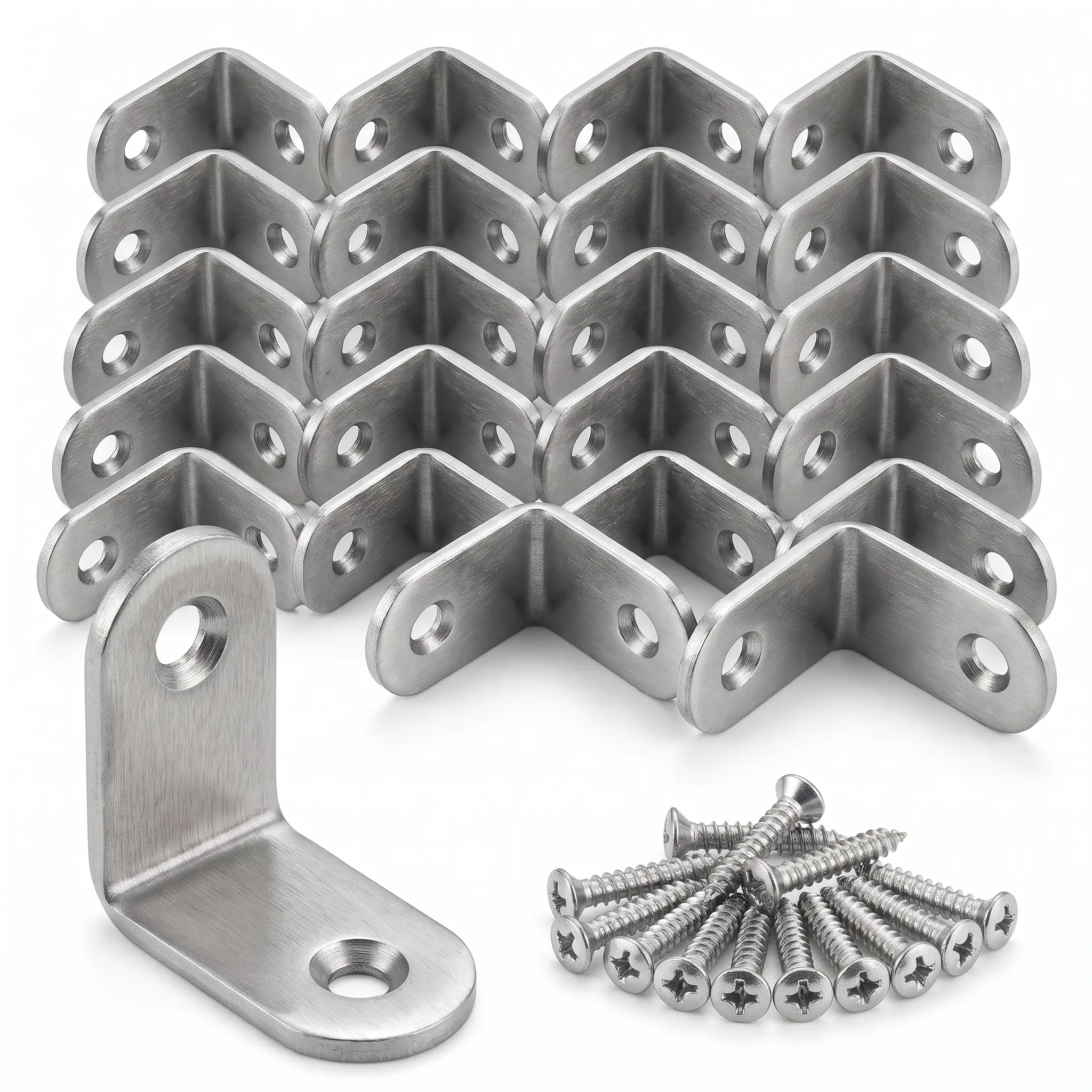 40pc Stainless Steel L-Brackets - Small 0.79" Sturdy Corner Mounting Brackets with 80 Screws for Shelves, Furniture, Sturdy Bracket