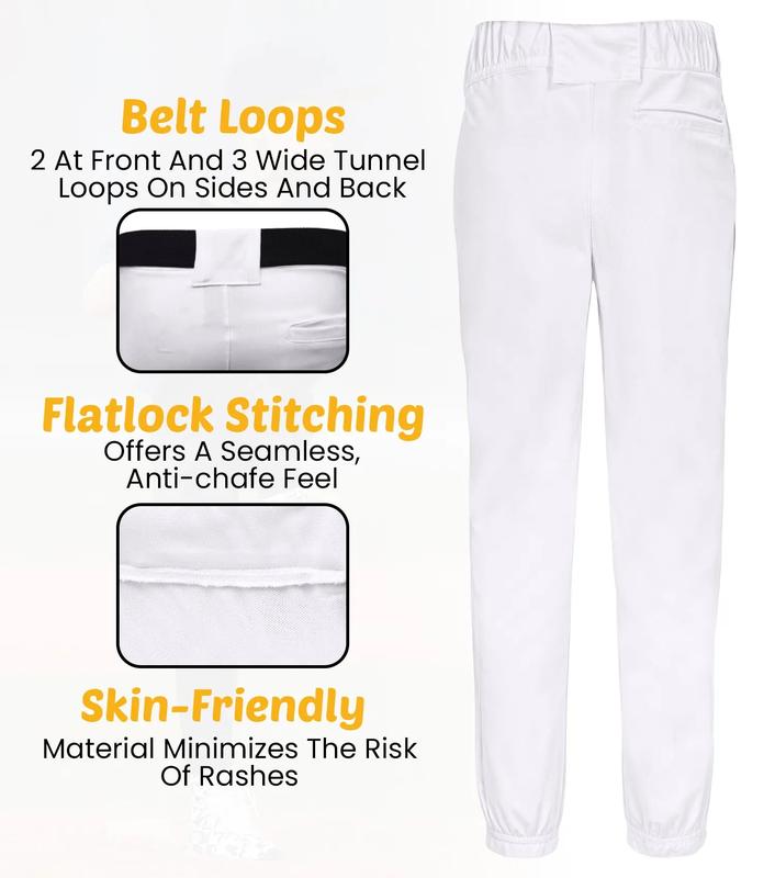Penveer Pull-Up Youth Baseball Pants, Quarter Open Fly Boys Baseball Pants with Durable Snap & Elastic Bottom, T Ball Pants - (White) Sports Jogger Sweatpants Tracksuit Outfit