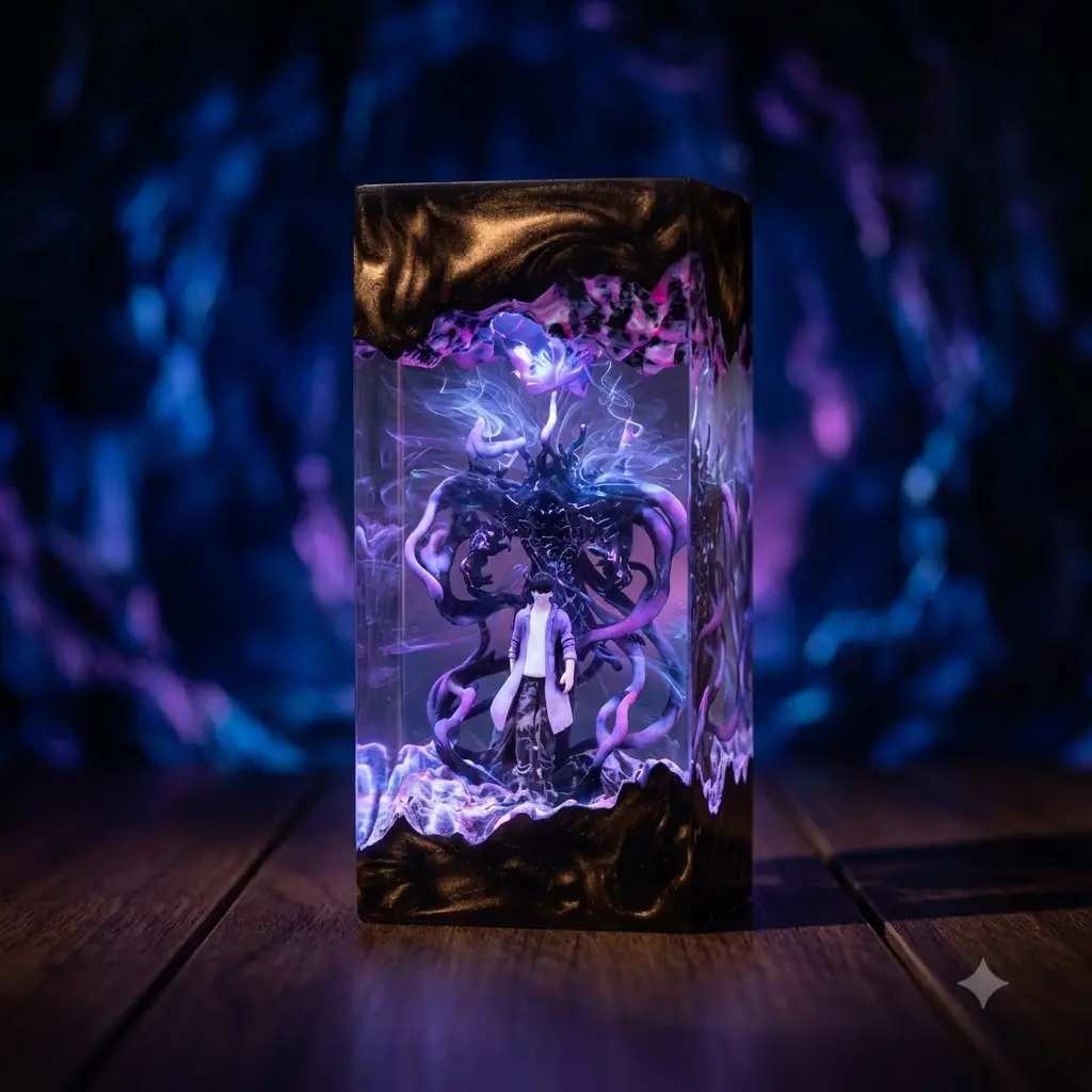 Sung Jin-Woo Solo Leveling Shadow Monarch Resin Lamp, Handcrafted Anime Warrior Night Light, Aesthetic Desk Decor Collector Christmas Gift Art