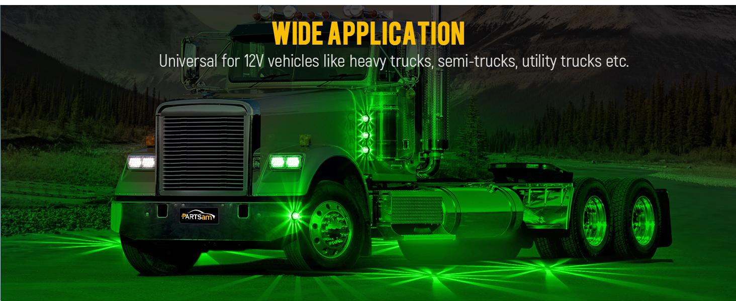 Partsam 2Pcs Glass Watermelon Lights Clear Lens Green LED Side Marker Turn Signal Lights for Kenworth Peterbilt Freightliner Trucks