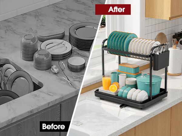 Dish Drying Rack for Kitchen Counter Large Capacity Sink Organizer with Cutlery Holder Easy Clean, Modern Home Essential