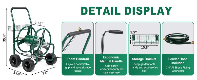 VINGLI Garden Hose Reel Cart, Lawn Water Planting Cart with Wheels, Heavy Duty Outdoor Yard Water Planting Truck Holds 250-Feet of 5/8-Inch Hose with Storage Basket for Patio Farm(Green) VINGLI Garden Hose Reel Cart, Lawn Water Planting Cart with Wheels, Heavy Duty Outdoor Yard Water Planting Truck Holds 250-Feet of 5/8-Inch Hose with Storage Basket for Patio Farm(Green)