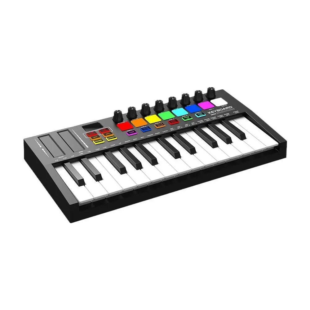 25-Key USB MIDI Keyboard Controller with 8 Pads & Knobs - DAW Integration & OLED Display for Music Production, Bluetooth MIDI and Semitone transposition, Velocity Switch Function