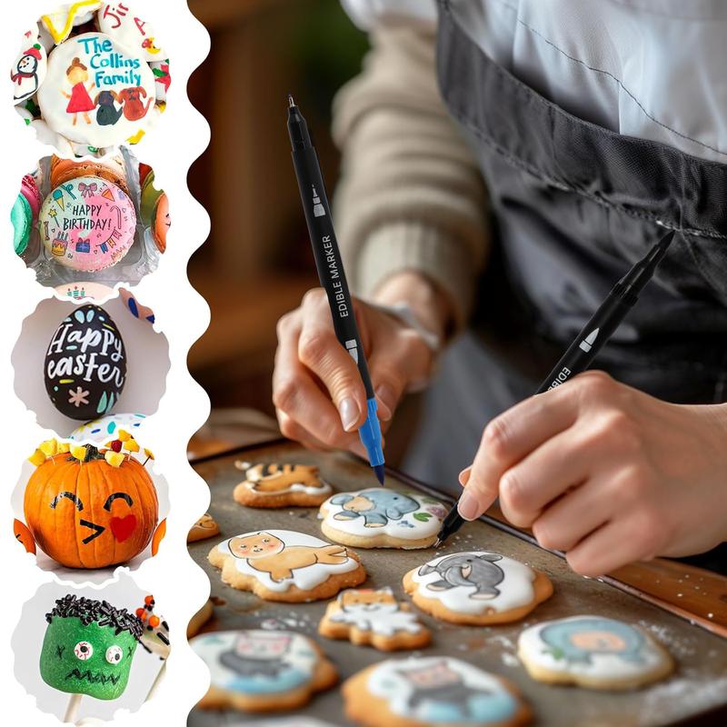 14-color cookie decorating markers, food coloring pens with both fine and coarse nibs, for decorating fondant, painting cake decorations, cookies, marking Easter eggs, frosting, macarons, Christmas decorations, and drawing supplies. edible