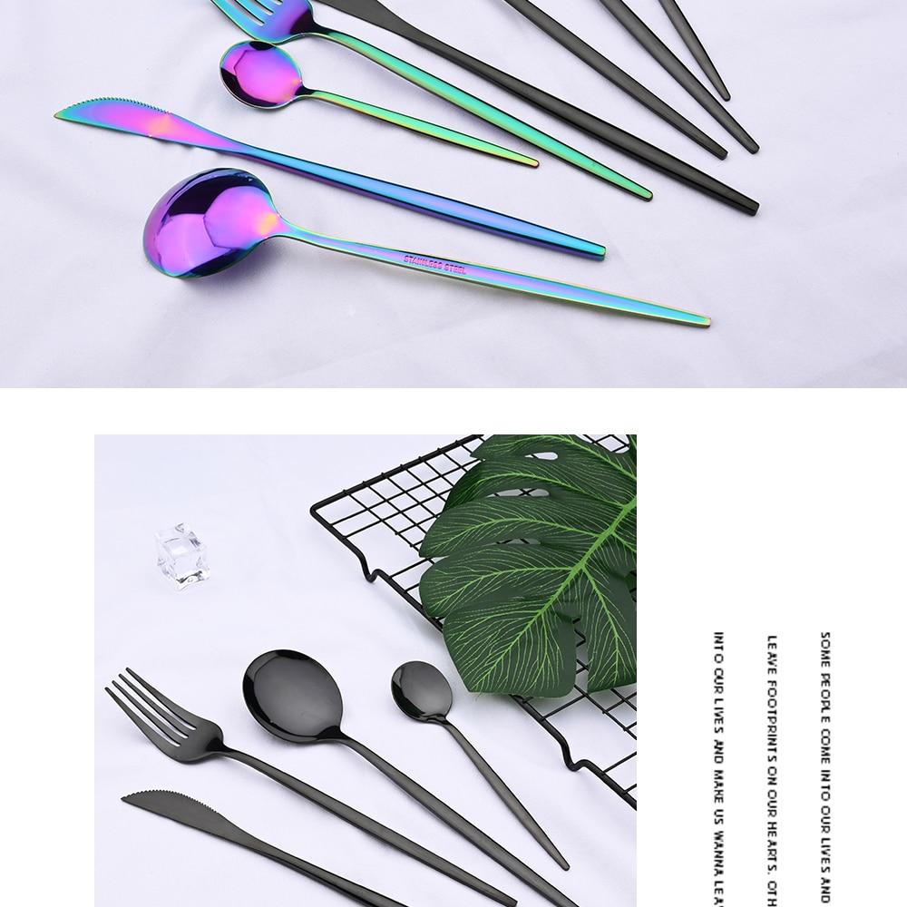 24pcs Black Western Dinnerware Set Stainless Steel Cutlery Set Fork Knife Spoon Tableware Set Flatware Set Silverware Set