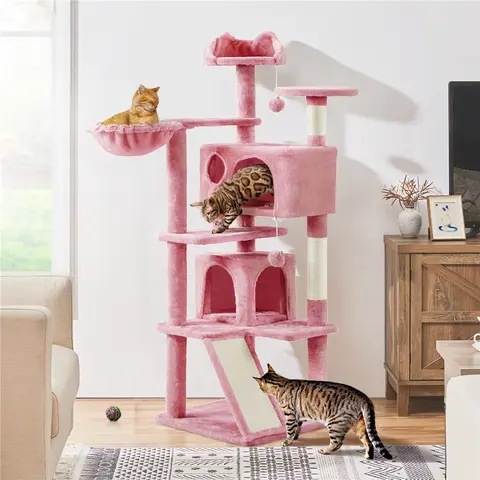 【All Pink】 Yaheetech all kinds Pink Cat Tree Cat Tower Cat Condo with Platform & Hammock, Scratching Posts for Kittens Pet Play House with Plush Perch for Indoor Activity Relaxing