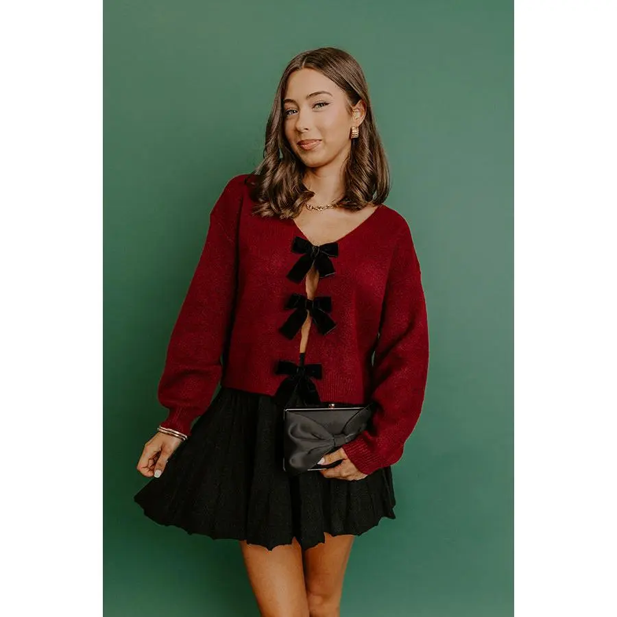 Pretty Little Bows Open Back Sweater in Wine