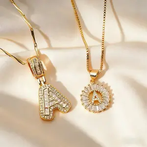 Claccy Accessories 2 Pack Initial Letter Necklace 14k Gold Plated Bling Dainty Necklaces Trendy Chunky Custom Name Necklace Personalized Round Circle Pendant Zirconia Letters Name Valentine's Day Anniversary Jewelry Set Gifts for Mom Gifts for Daughter