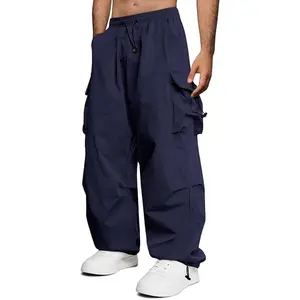 Runcati Mens Baggy Cargo Pants Casual Parachute Pant Loose Fit Drawstring Elastic Waist Harem Joggers for Streetwear