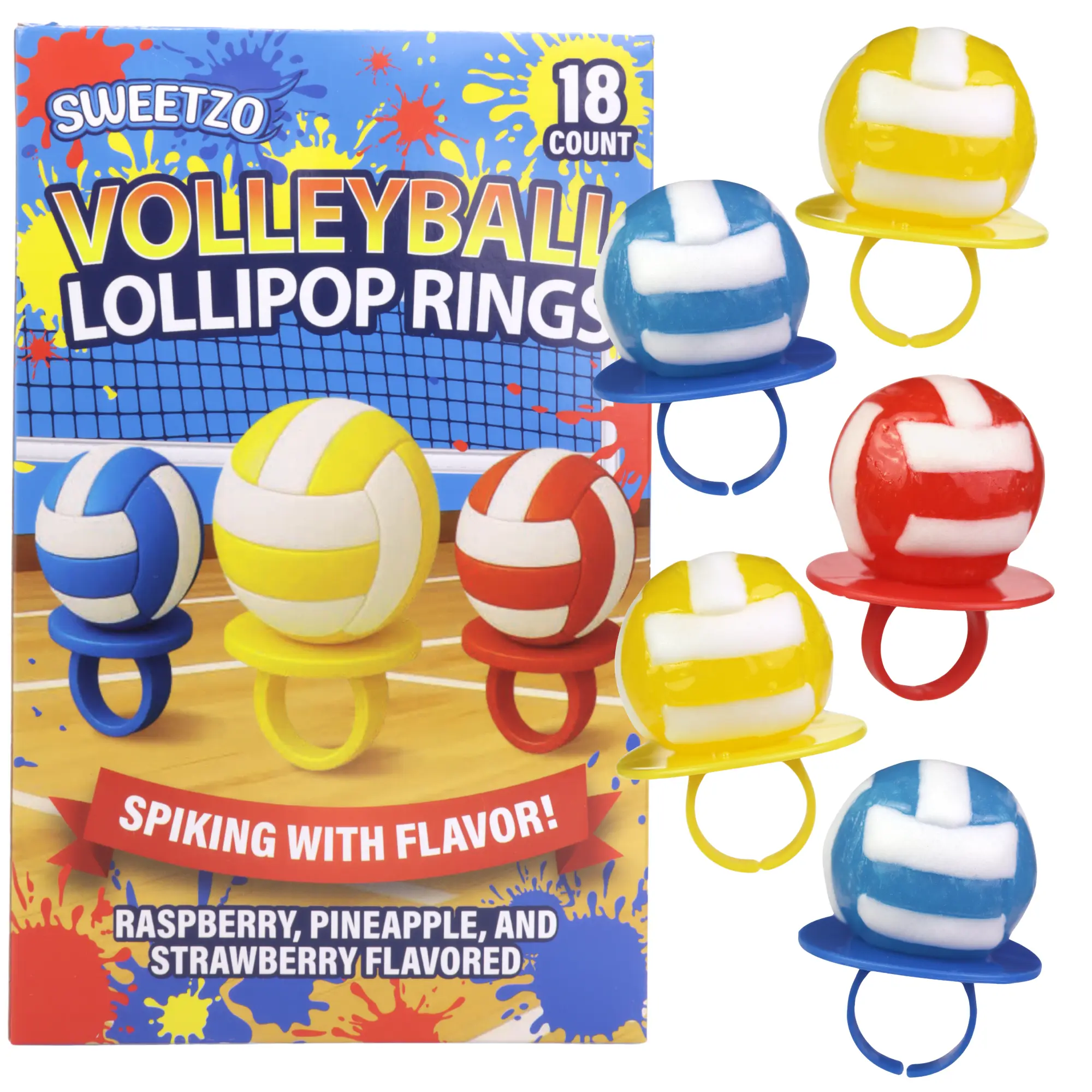 3D Volleyball Lollipop Rings, Individually Wrapped, Sports Party Favors, 18 Count
