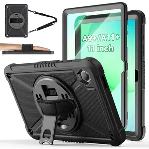 ZtotopCases for Samsung Galaxy Tab A11+ Plus/A9+ 11-Inch 2025/2023, Shockproof Hard Duty Case with Screen Protector+360 Rotating Hand Strap&Stand+Shoulder Strap for Tab A11+/A9 Plus Tablet, Black
