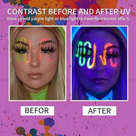12 Colors UV Glow Matte Eyeliner, Colorful Neon Liquid Eyeliner, Waterproof High Pigmented Long Lasting Quick Dry Rainbow Eyeliner Pencil, Eyes Makeup Kit for Women Girls, Cosmetic Gift,Halloween Christmas Music Festival Makeup liquid eyeliner  liner