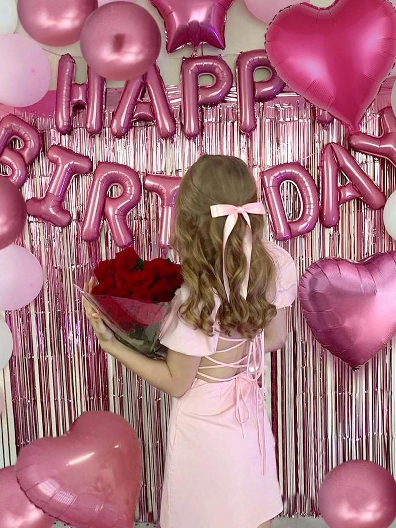 49 Pcs Pink Birthday Decorations Balloon Set with Heart Balloons and Metallic Pink Balloons, 16 Inch Pink Birthday Decor for Party, Baby Shower, Bridal Shower, Wedding, Photo Backdrop
