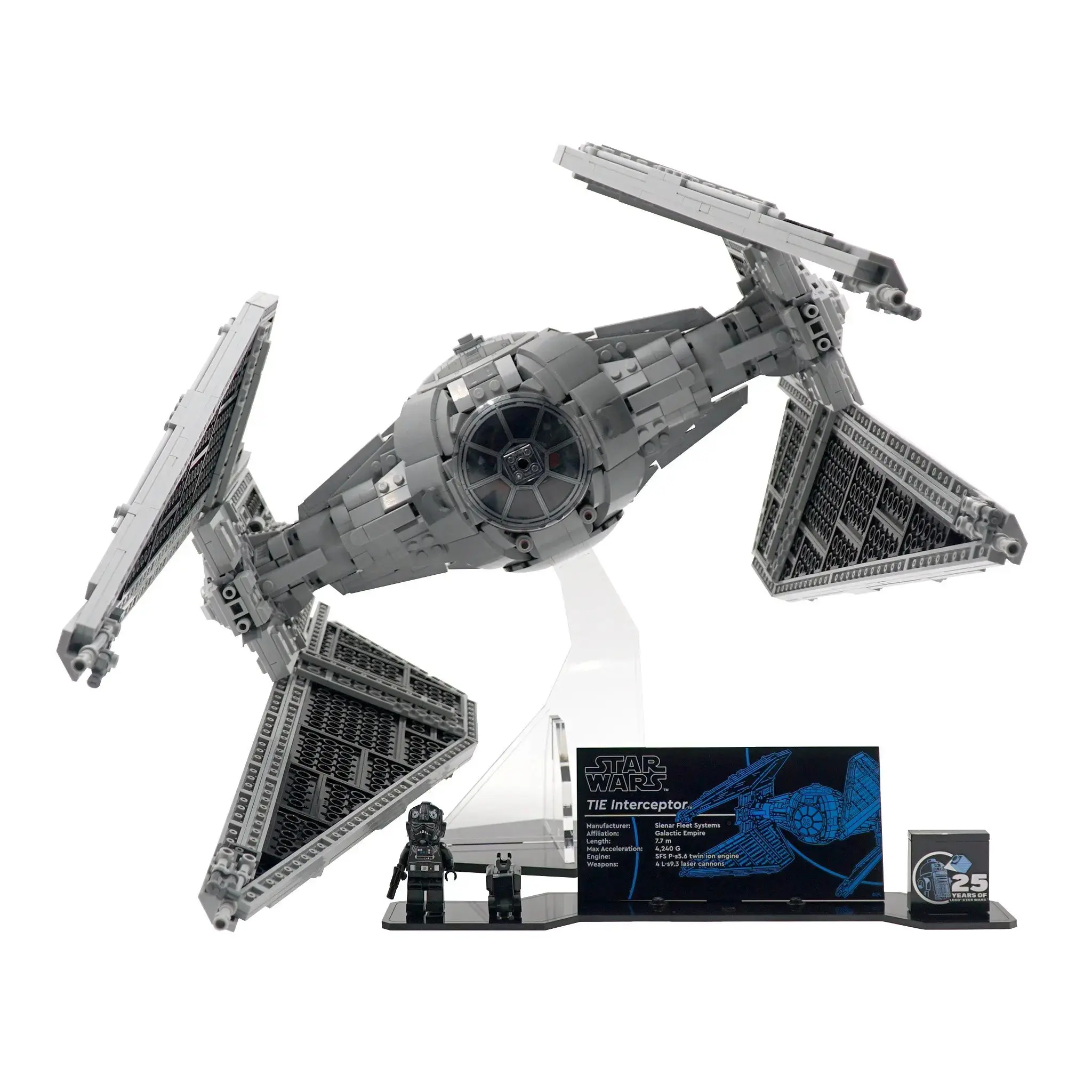 Acrylic Angled Display Stand Compatible with LEGO® 75382 TIE Interceptor (UCS) - Set Not Included