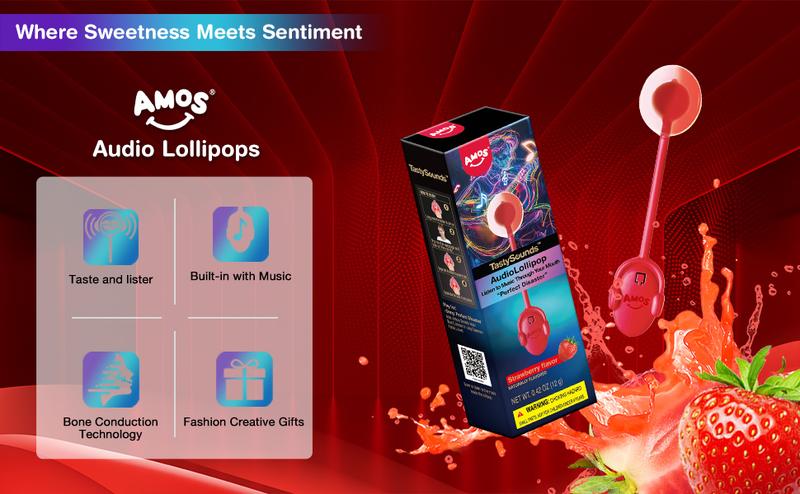 Amos TastySounds Music Lollipops – Sugar-free heart-shaped candies with bone conduction music tech | K-pop inspired Strawberry, Blueberry, Watermelon, Blackberry Fallontonight lollipop star