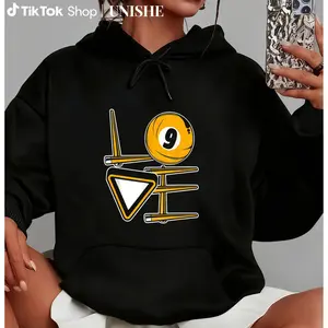 Billiards-Inspired Hoodie – 100% Love Pool Snooker Balls Print, Long Sleeve Casual Wear