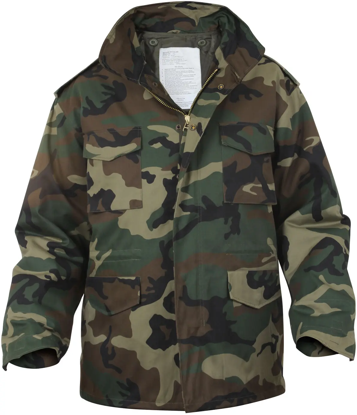 Men's Tactical M-65 Field Jacket | Woodland Camo Twill Shell with Removable Liner & Pleated Cargo Pockets for All-Season Wear, Tops, Menswear, Polyester, Zipper, Classic, Long Sleeve