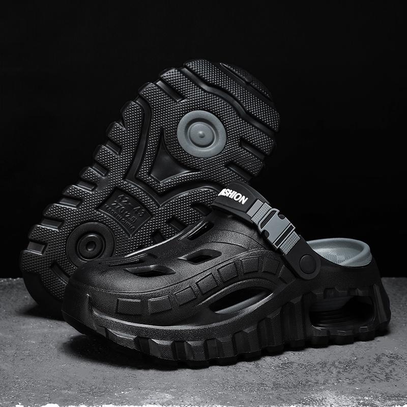 Men's Summer Slippers Outdoor Teenagers Thick Sole Height Increasing Driving Dual Use Closed Toe Cool Hollow Shoes