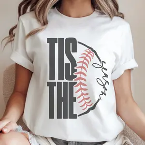 Vintage Baseball Tee Retro Tis the Season Baseball Tshirt Sports Game Day T-Shirt Womenswear Casual Sublimation Print Top Baseball Tee Sports Mom Tshirt