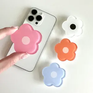 Simple Glossy Flower Phone Grip, Clear Cute Phone Holder, Minimal Floral Phone Accessory, Sweet Gift Idea