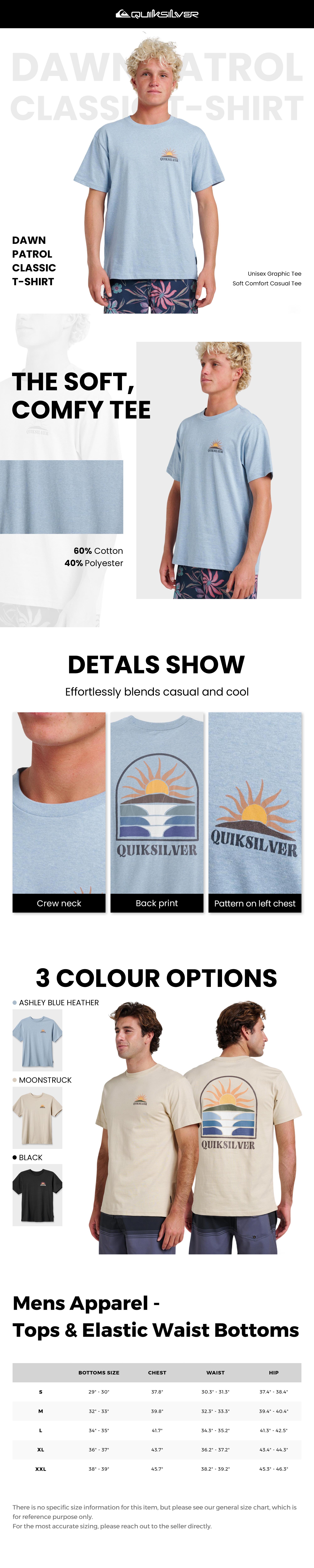 Quiksilver | Dawn Patrol Classic T-shirt | Unisex Graphic Tee | Soft Comfort Casual Tee | Beach & Everyday Wear | Spring/Summer Essentials